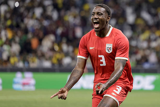 TOPSHOT - Panama's defender #3 Jose Cordoba celebrates scoring his team's first goal during the friendly international football match between South Africa and Panama at the Cape Town Stadium in Cape Town on March 31, 2026.