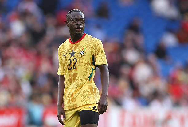 CARDIFF, WALES - JUNE 02: Kamaldeen Sulemana of Ghana looks on during the international friendly match between Wales and Ghana at Cardiff City Stadium on June 02, 2026 in Cardiff, Wales. 