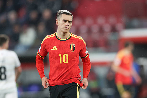 LIEGE, BELGIUM - 2025/11/18: Leandro Trossard of Belgium seen during European World Cup Qualifiers 2026 football match between Belgium and Liechtenstein at Stade Maurice Dufrasne (Liege). Final score Belgium 7 : 0 Liechtenstein.