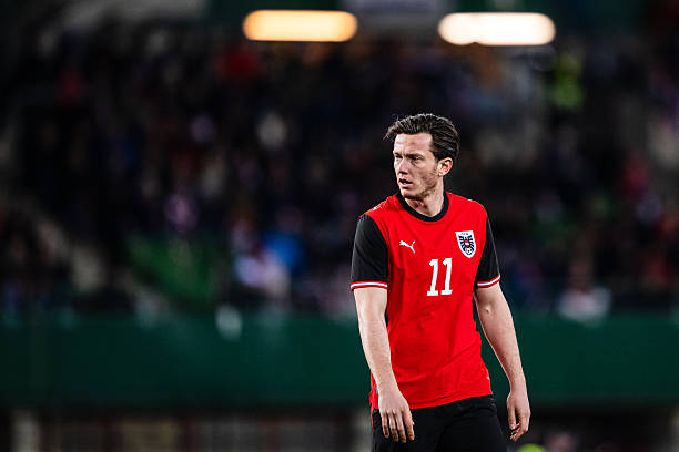 VIENNA, AUSTRIA - MARCH 31: Michael Gregoritsch of Austria looks on during an international friendly match between Austria and South Korea on March 31, 2026 in Vienna, Austria.