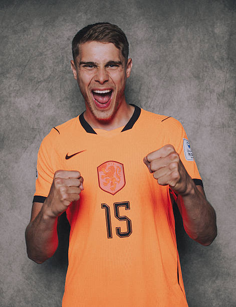 WHITE PLAINS, NEW YORK - JUNE 06: (EXCLUSIVE COVERAGE) (EDITOR'S NOTE: This image has been digitally altered.) Micky Van De Ven #15 of Netherlands poses for a portrait during the official FIFA World Cup 2026 portrait session on June 06, 2026 in White Plains, New York.