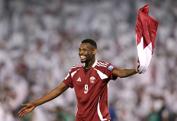DOHA, QATAR - OCTOBER 14: Mohammed Muntari of Qatar celebrates after the team's victory in the FIFA World Cup 2026 qualifier match between Qatar and United Arab Emirates at Jassim Bin Hamad Stadium on October 14, 2025 in Doha, Qatar. (