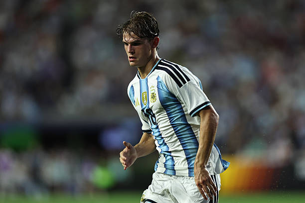AUBURN, ALABAMA - JUNE 09: Nico Paz of Argentina l during the international friendly match between Argentina and Iceland at Jordan-Hare Stadium on June 09, 2026 in Auburn, Alabama.