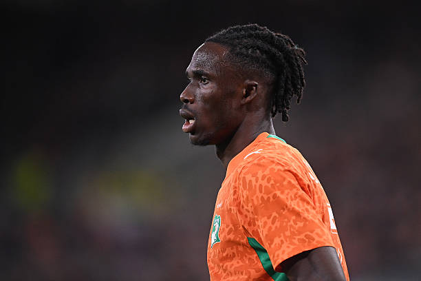 LIVERPOOL, ENGLAND - MARCH 31: Odilon Kossounou of Ivory Coast during an international friendly match between Scotland and Ivory Coast on March 31, 2026 in Liverpool, England.