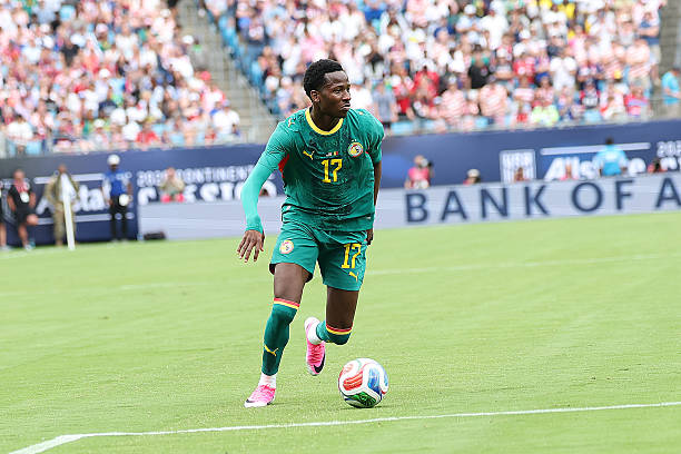 CHARLOTTE, NC - MAY 31: Senegal Men's Soccer Team central midfield Pape Matar Sarr (17) during a FIFA soccer match between Senegal and the USA on May 31, 2026, at Bank of America Stadium in Charlotte, N.C.