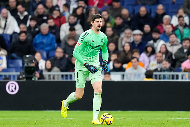 Thibaut Courtois goalkeeper of Real Madrid and Belgium during the LaLiga EA Sports match between Real Madrid CF and Levante UD at Estadio Santiago Bernabeu on January 17, 2026 in Madrid, Spain.
