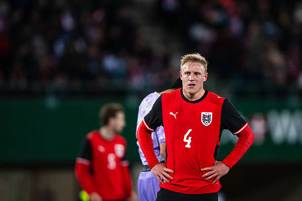 VIENNA, AUSTRIA - MARCH 31: Xaver Schlager of Austria looks on during an international friendly match between Austria and South Korea on March 31, 2026 in Vienna, Austria.
