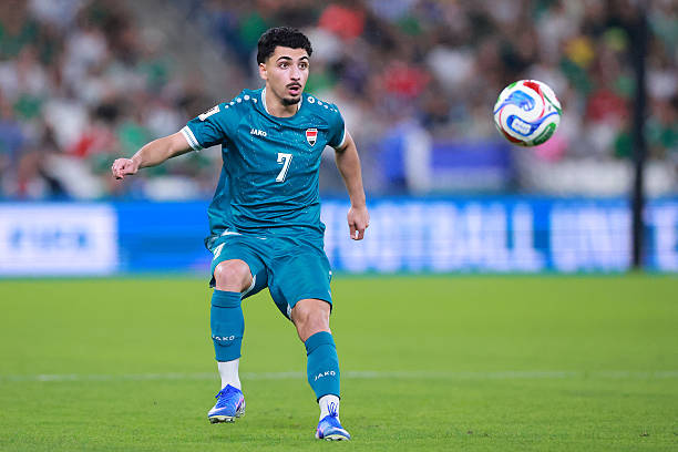 GUADALUPE, MEXICO - MARCH 31: Youssef Amyn of Iraq controls the ball during the FIFA World Cup 2026 Play-Off tournament final match between Iraq and Bolivia at Estadio Monterrey on March 31, 2026 in Guadalupe, Mexico.