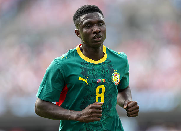 CHARLOTTE, NORTH CAROLINA - MAY 31: Lamine Camara #8 of Senegal looks on during the first half of the international friendly match between United States and Senegal at Bank of America Stadium on May 31, 2026 in Charlotte, North Carolina.
