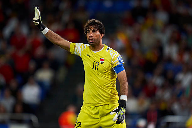 LA CORUNA, SPAIN - JUNE 04: Jalal Hassan Iraq reacts during the international friendly match between Spain and Iraq at Riazor Stadium on June 04, 2026 in La Coruna, Spain.