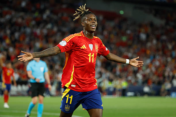 STUTTGART, GERMANY - JUNE 5: Nico Williams of Spain celebrates his goal during the UEFA Nations League 2025 semifinal football match between Spain and France at Stuttgart Arena on June 5, 2025 in Stuttgart, Germany.