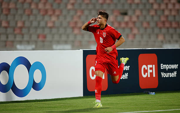 Odeh Fakhoury of Jordan celebrates scoring his team's goal against Chinese Taipei during the Qualifying AFC U23 Asian Cup Saudi Arabia 2026 match between Jordan and Chinese Taipei at the King Abdullah II Stadium in Amman, Jordan, on September 6, 2025.