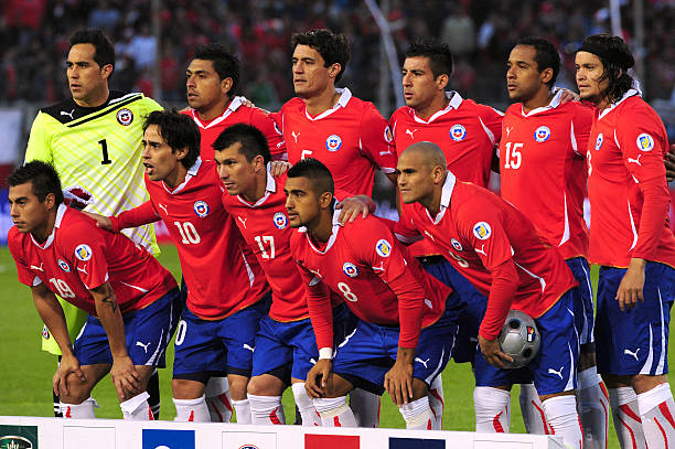 Chile's national team pose for photographers before the South America qualifying round of Brazil WC 2014 football match against Peru at the Monumental stadium in Santiago, on October 11, 2011. AFP PHOTO / Claudio SANTANA