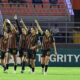 FAR Rabat's players celebrate after scoring during the CAF Women's Champions League 3rd place football match between FAR Rabat and Ampen Darkoa at the Amadou Gon Coulibaly stadium in Korhogo, on November 18, 2023.